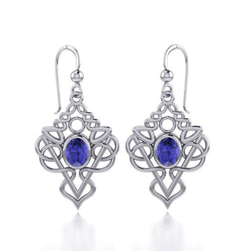 True Celtic pride ~ Sterling Silver Jewelry Scottish Thistle Hook Earrings with a Sparkling Gemstone TE593 - Jewelry